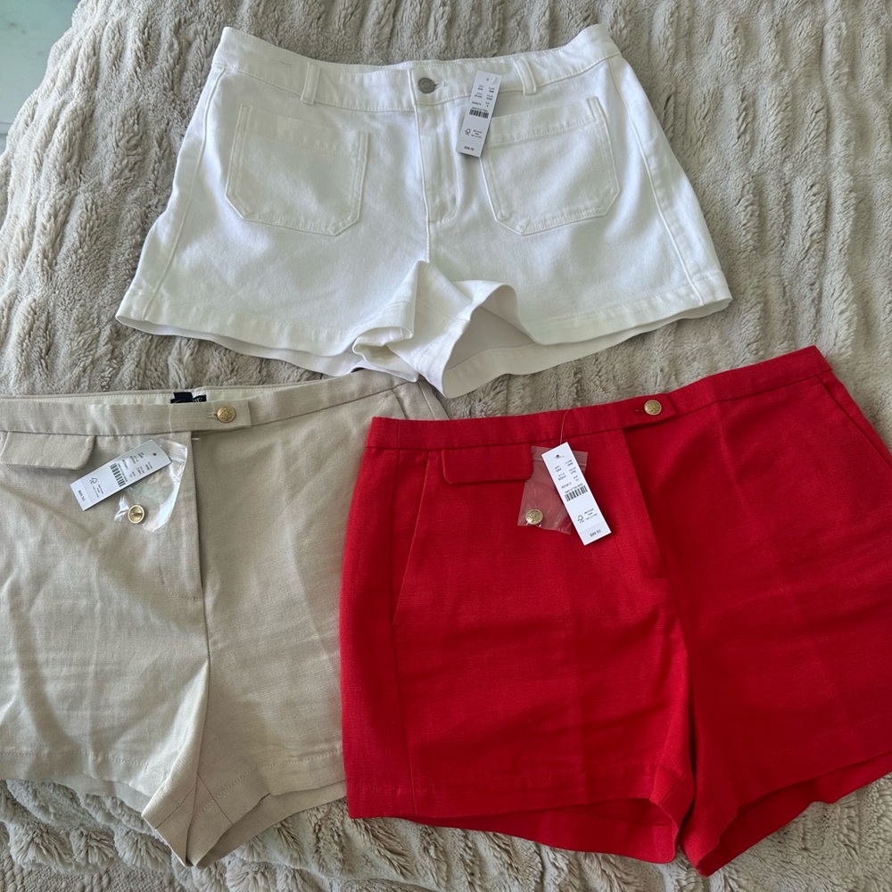 J. Crew Women's High Waist Shorts - White, Beige, Red PRICE FOR ALL 3 PAIRS!